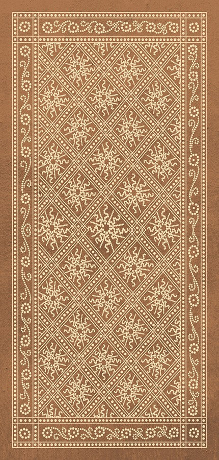 Decorative back side of the Visconti di Modrone Tarot cards with intricate patterns on a brown background