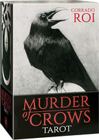 Tarot card box featuring a black crow with 'Murder of Crows Tarot' text and Corrado Roi branding.