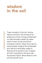 Text on a white background with 'wisdom in the soil' at the top.