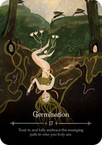 Illustration of a person with roots emerging from their feet, set against a forest background with the word 'Germination' at the bottom.