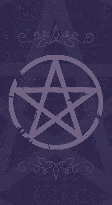 Pentagram symbol on a dark purple background with decorative elements