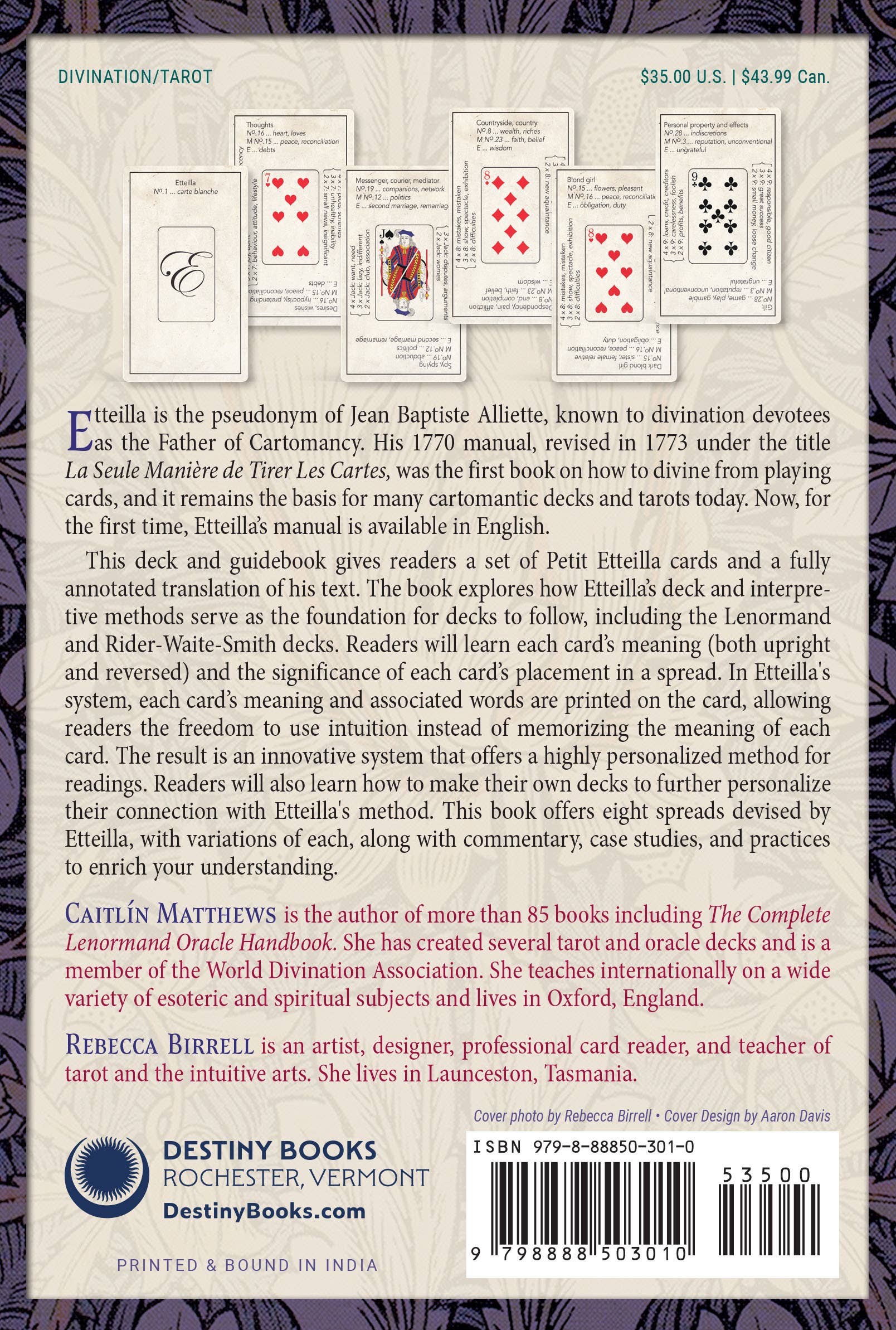 Back cover of a book titled 'Estellita' by Cailtis Matthews, featuring text and card images.