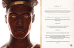 Illustration of a person with a gold headband and text on a white background
