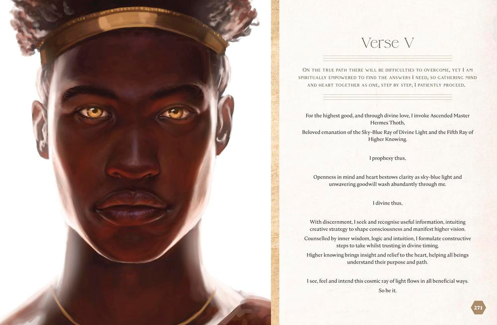 Illustration of a person with a gold headband and text on a white background