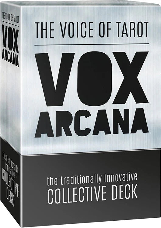 VOX Arcana tarot card deck packaging with 'The Voice of Tarot' text on a white background
