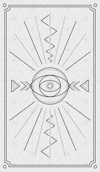 The backside of the Vox Arcana Tarot. Magical symbols on a white background