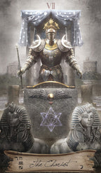 Tarot card featuring a knight on a chariot with the word 'Chariot' at the bottom.