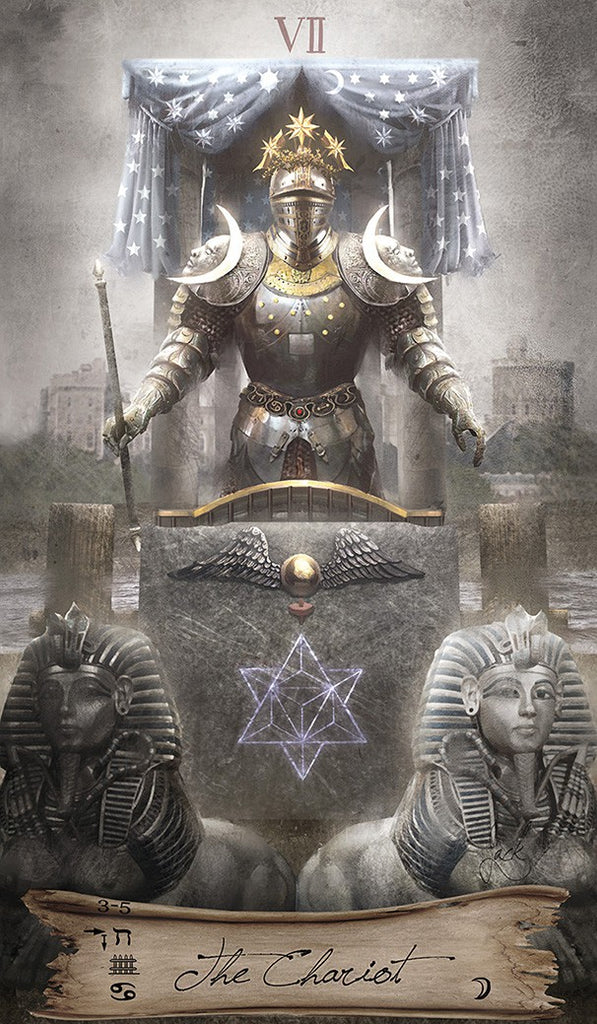 Tarot card featuring a knight on a chariot with the word 'Chariot' at the bottom.