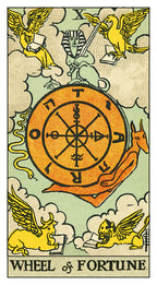 Tarot card titled 'Wheel of Fortune' with symbolic design elements.