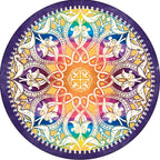 Colorful circular design with intricate patterns on a white background