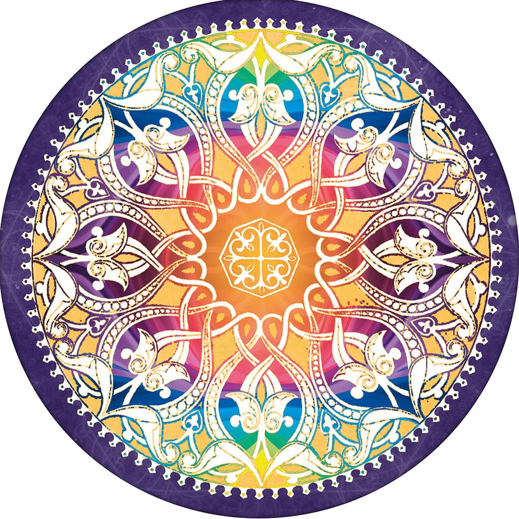 Colorful circular design with intricate patterns on a white background