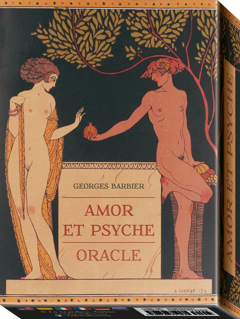 Cover of 'Amor et Psyche Oracle' by Georges Barbier featuring classical design with two nude figures.