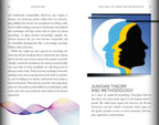 Book page with text and a graphic of two overlapping silhouettes on a blue and yellow background.