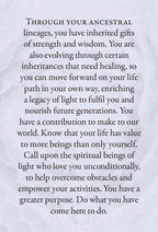 Text on a light gray background about ancestral gifts, wisdom, and personal evolution.