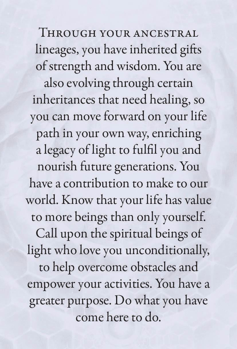 Text on a light gray background about ancestral gifts, wisdom, and personal evolution.