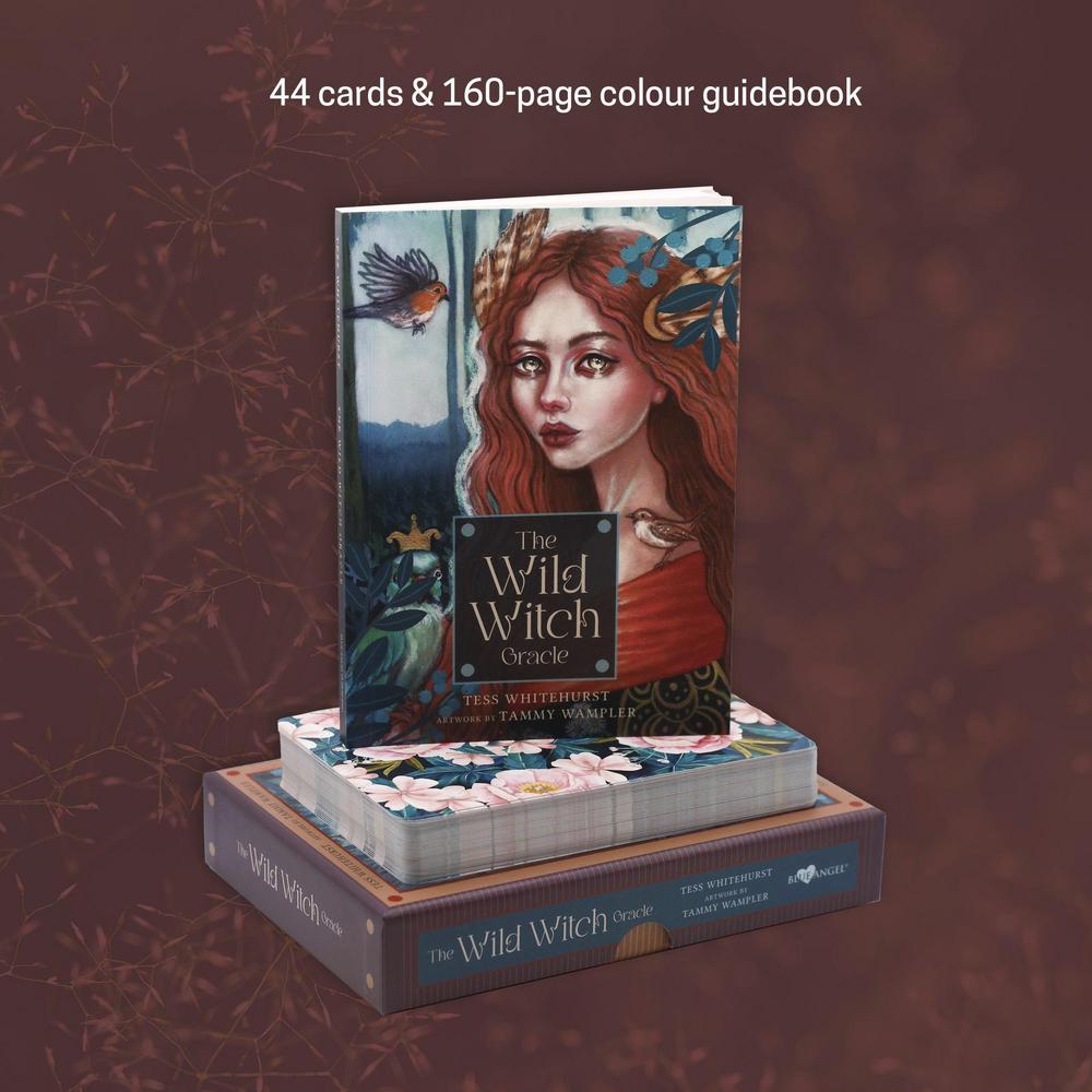 The Wild Witch Oracle card set with packaging on a dark background