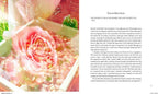 Book page with a pink rose illustration on the left and text on the right.