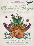 Book cover of 'The Apothecary of Belonging' with floral and herbal design.