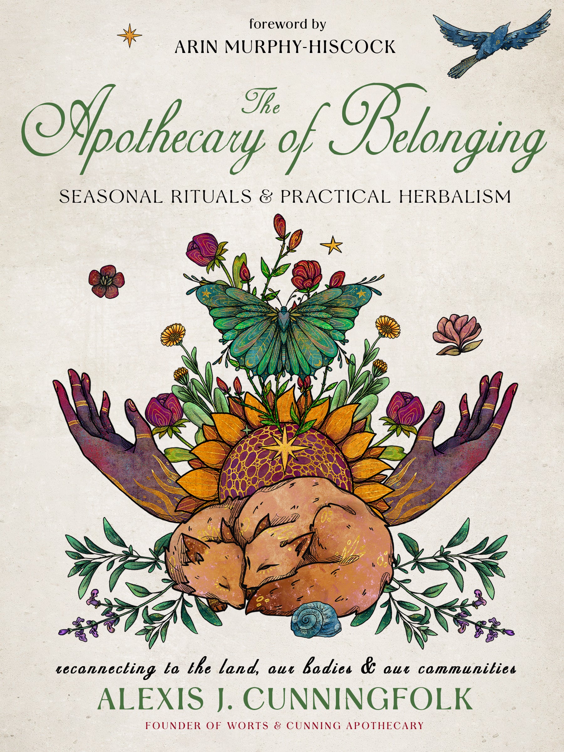 Book cover of 'The Apothecary of Belonging' with floral and herbal design.