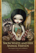 Illustration of a girl surrounded by animals with a forest background