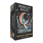 Box of 'Midnight Magic' tarot deck with mushroom design on a white background