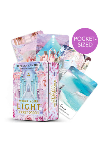 Pocket-sized Oracle card set with colorful designs on a white background