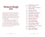 Page from a book or guide on numerology with text and a table of contents.