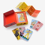 Colorful tarot cards with intricate designs on a white background
