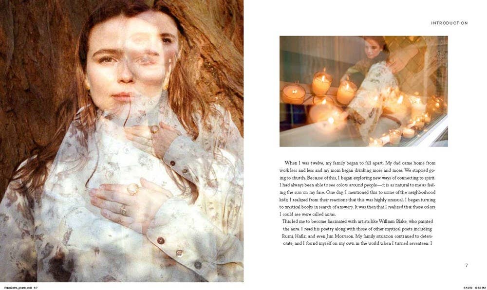 Book page with a woman holding a baby and text on a white background