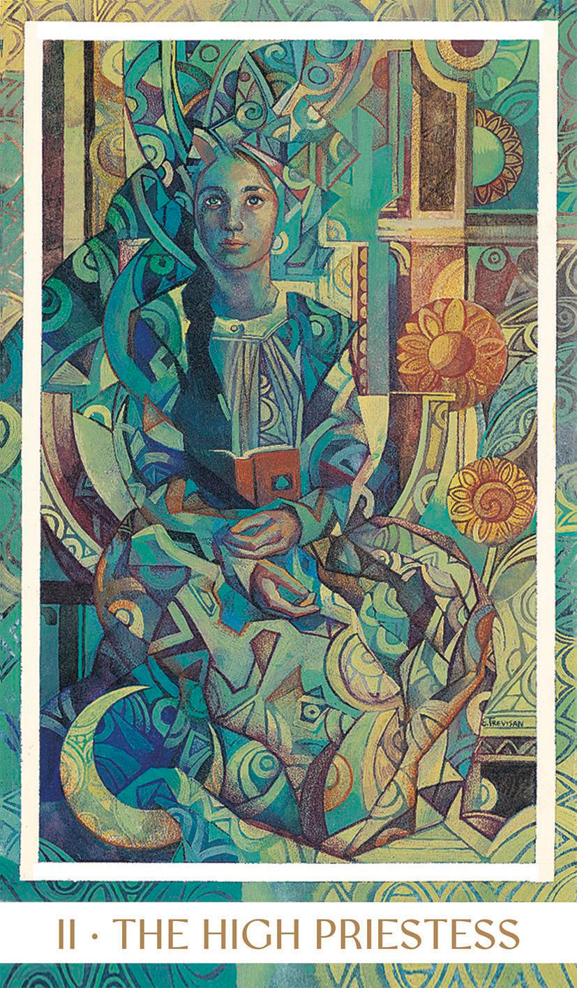 Artistic depiction of 'The High Priestess' tarot card with intricate design and color.
