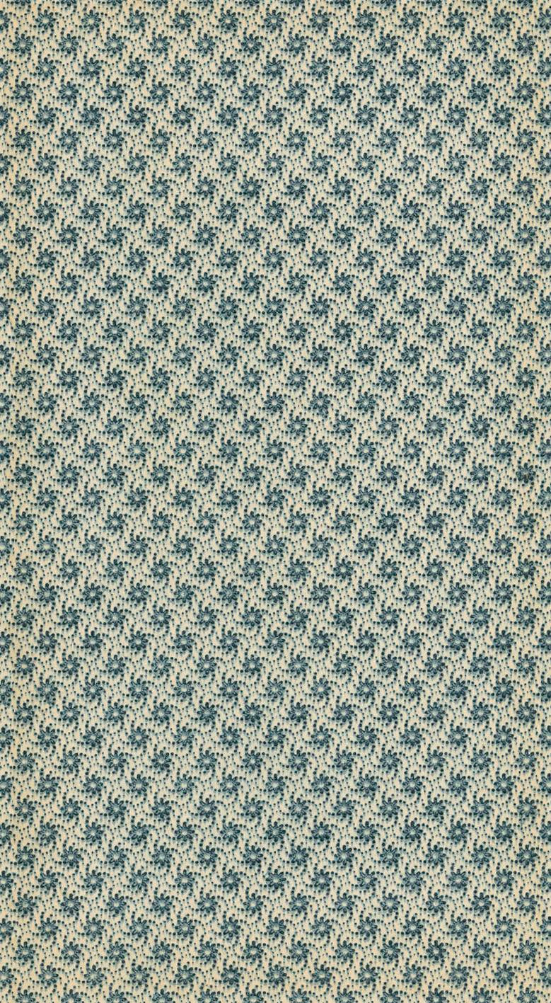 Textile pattern with small blue floral design on beige background