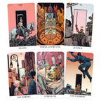 Six tarot cards from Rider-Waite deck with illustrations and text