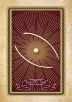 Poster with an eye design and 'Perspective' text on a textured beige background