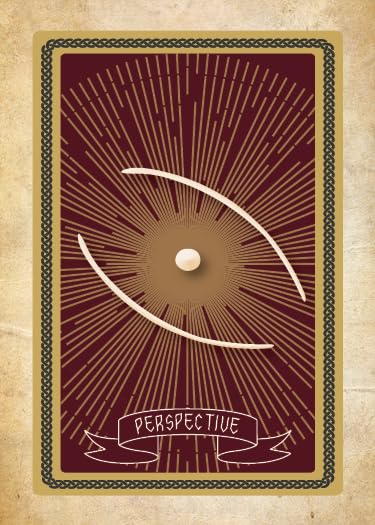 Poster with an eye design and 'Perspective' text on a textured beige background