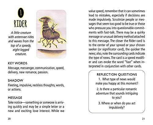 Card from a tarot deck with an illustration of a creature and descriptive text.
