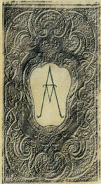 Decorative emblem with a monogram 'AA' surrounded by intricate patterns on a textured background.