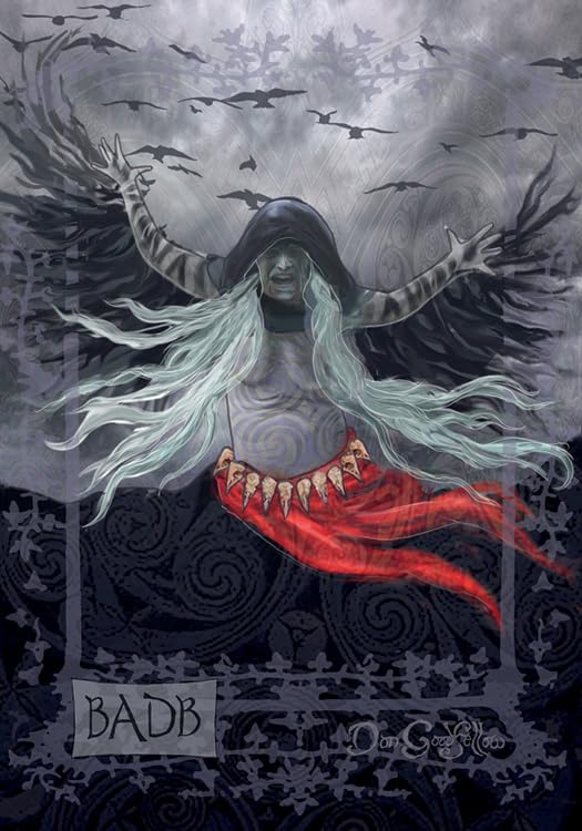 Artistic depiction of a figure with wings and flowing hair against a dark background, with 'BADB' text.