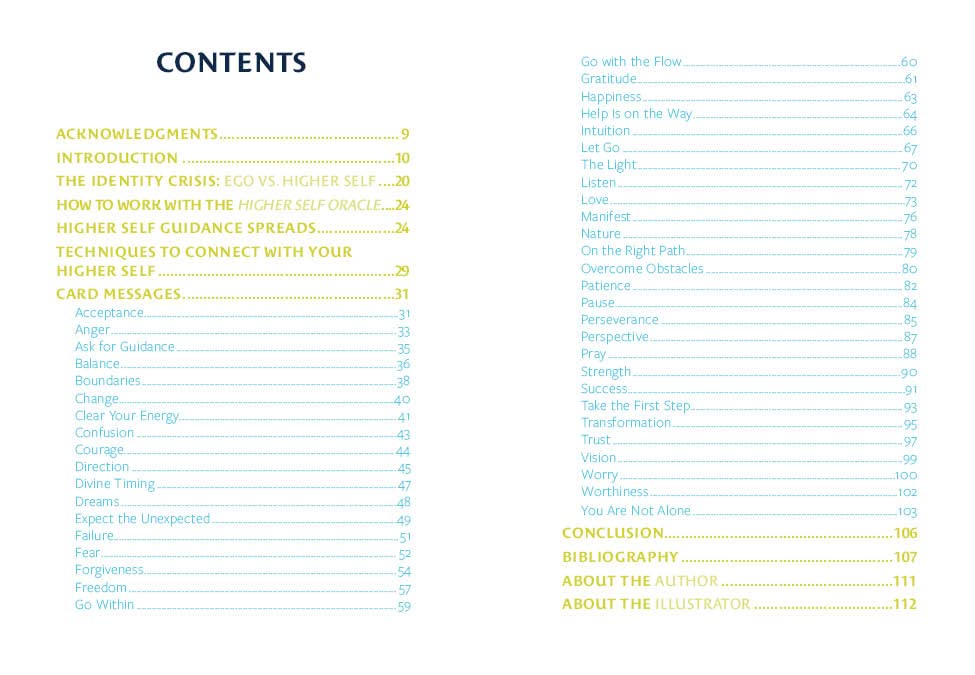 Table of contents for a book or document with yellow text on a white background