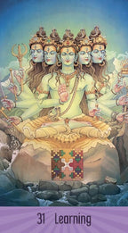Multifaced deity with various attributes on a textured background, labeled '31 Learning'.