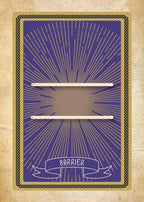 Playing card with a blue and gold design on a textured beige background