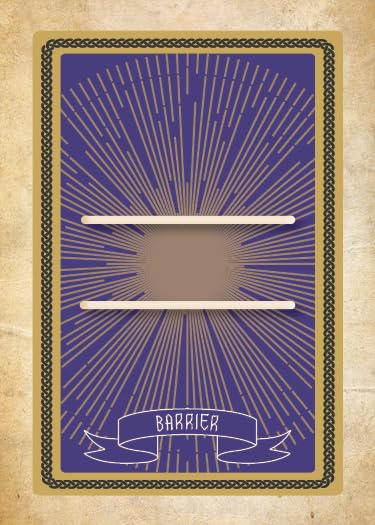 Playing card with a blue and gold design on a textured beige background