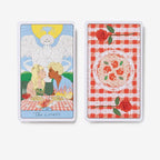Two tarot cards featuring 'The Lovers' card on a white background