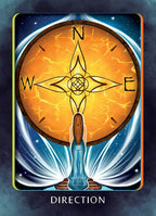 Card with a compass design and 'Direction' text on a dark background