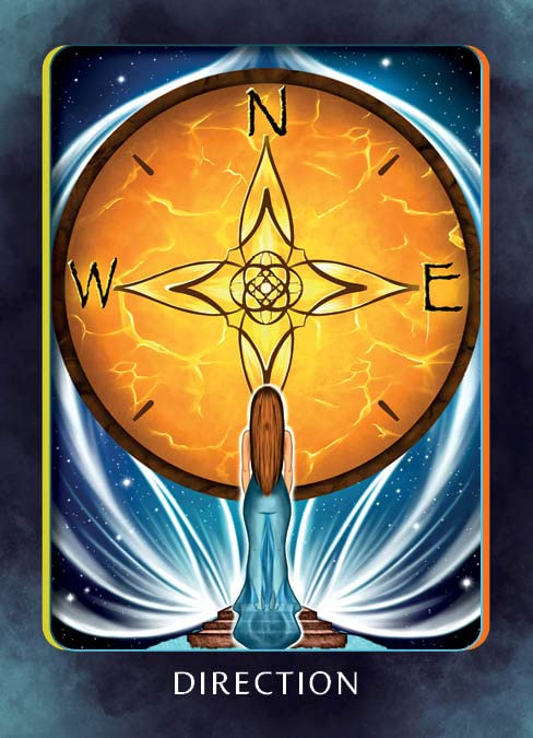 Card with a compass design and 'Direction' text on a dark background