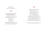 Table of contents for a book on fortune-telling cards with chapter headings and page numbers.