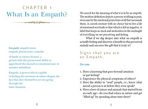 Book page with text on empathy, definitions, and signs of being an empath.