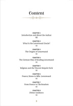 Table of contents for a book or document on Lenormand Oracle with chapter titles and page numbers.