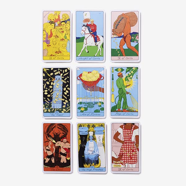 Set of tarot cards with colorful illustrations on a white background