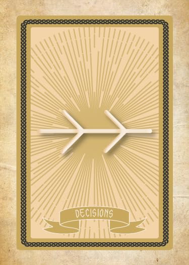 Decorative wall clock with 'Decisions' text on a beige background