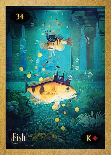 Illustration of fish in an underwater scene with a gold border